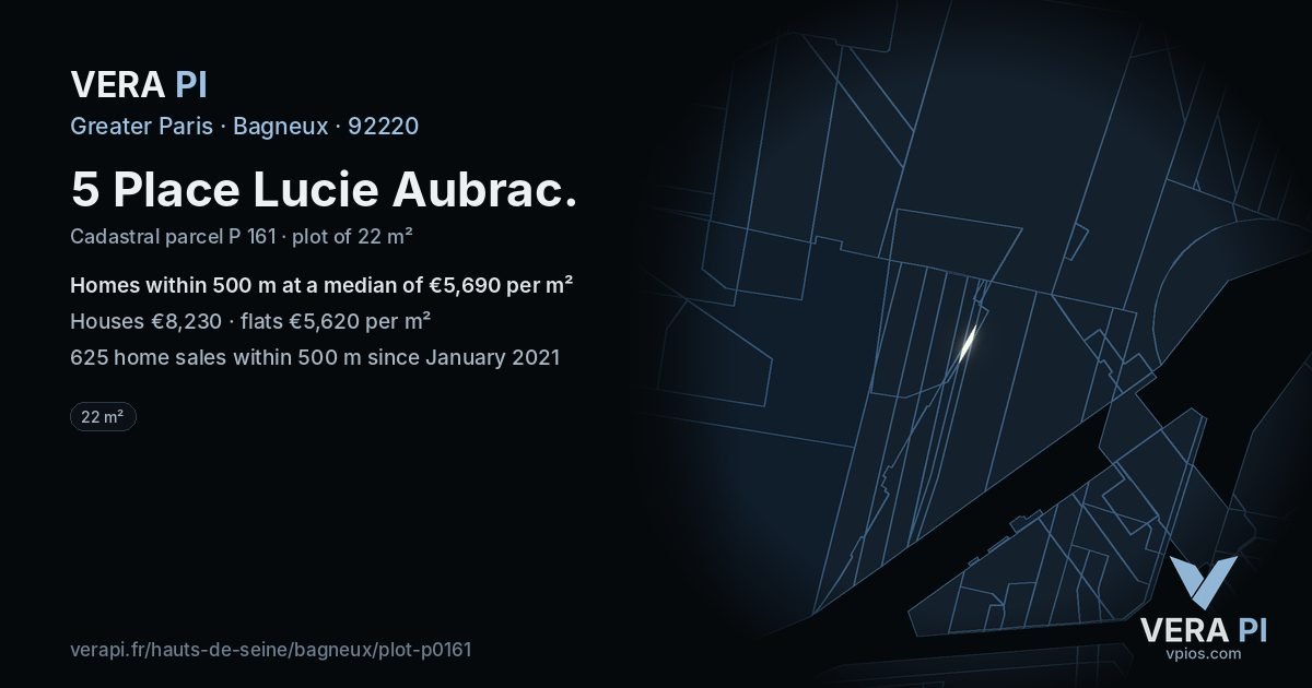 5 Place Lucie Aubrac, Bagneux at night – the plot lit, the parcels around coloured by the prices near them