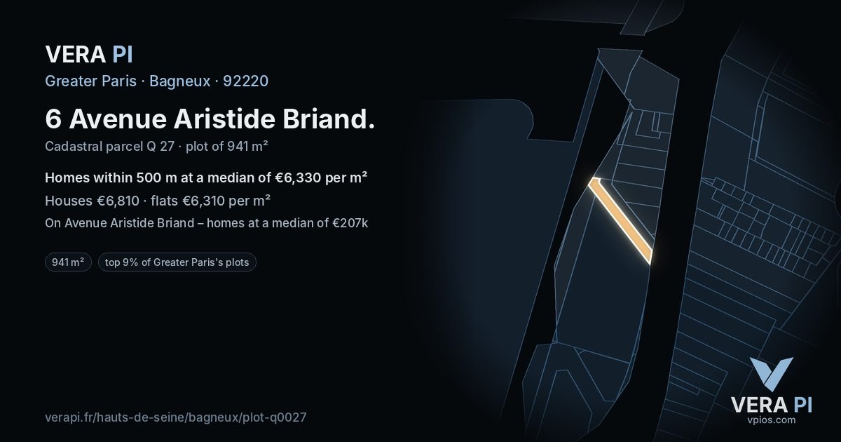 6 Avenue Aristide Briand, Bagneux at night – the plot lit, the parcels around coloured by the prices near them