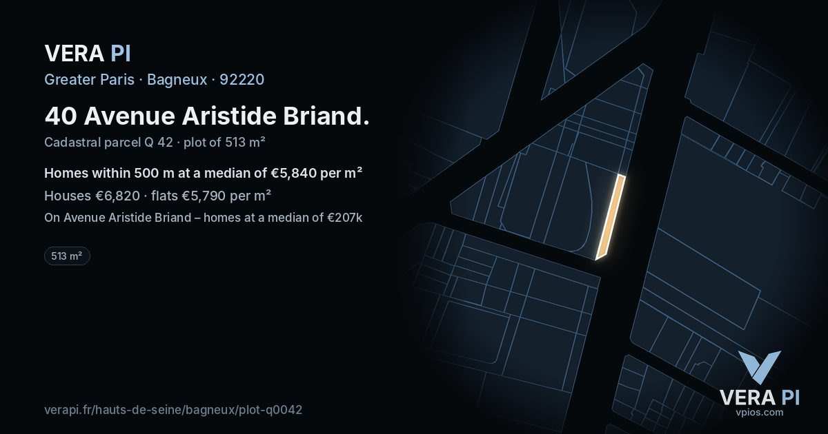 40 Avenue Aristide Briand, Bagneux at night – the plot lit, the parcels around coloured by the prices near them