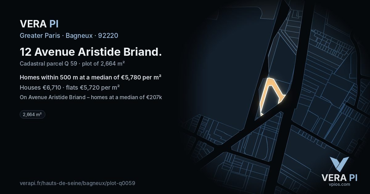 12 Avenue Aristide Briand, Bagneux at night – the plot lit, the parcels around coloured by the prices near them