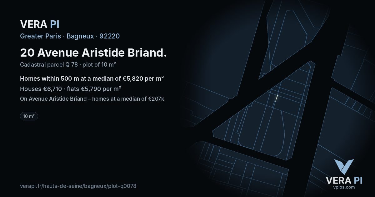 20 Avenue Aristide Briand, Bagneux at night – the plot lit, the parcels around coloured by the prices near them