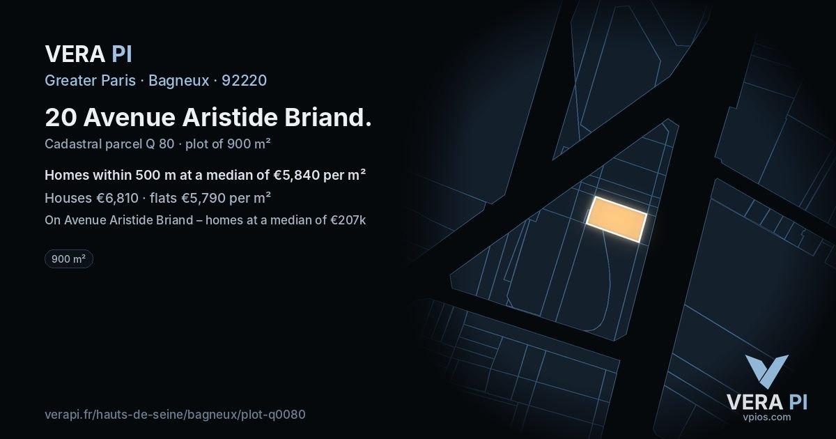 20 Avenue Aristide Briand, Bagneux at night – the plot lit, the parcels around coloured by the prices near them