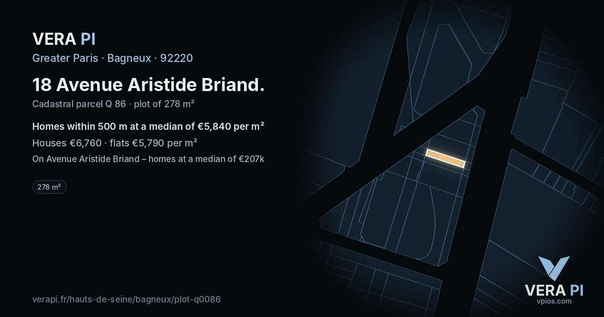 18 Avenue Aristide Briand, Bagneux at night – the plot lit, the parcels around coloured by the prices near them