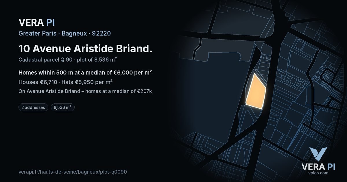 10 Avenue Aristide Briand, Bagneux at night – the plot lit, the parcels around coloured by the prices near them