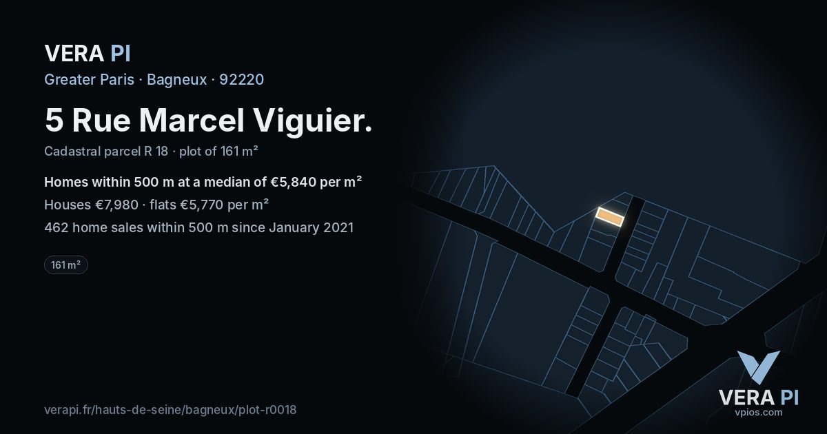 5 Rue Marcel Viguier, Bagneux at night – the plot lit, the parcels around coloured by the prices near them