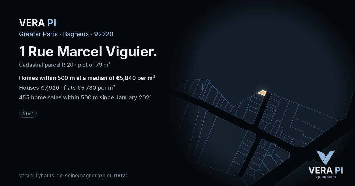 1 Rue Marcel Viguier, Bagneux at night – the plot lit, the parcels around coloured by the prices near them