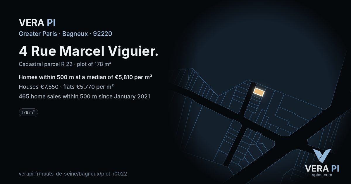 4 Rue Marcel Viguier, Bagneux at night – the plot lit, the parcels around coloured by the prices near them