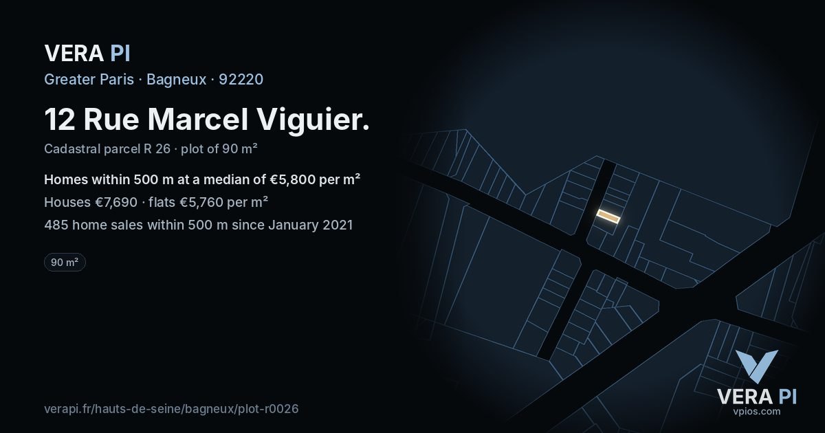 12 Rue Marcel Viguier, Bagneux at night – the plot lit, the parcels around coloured by the prices near them