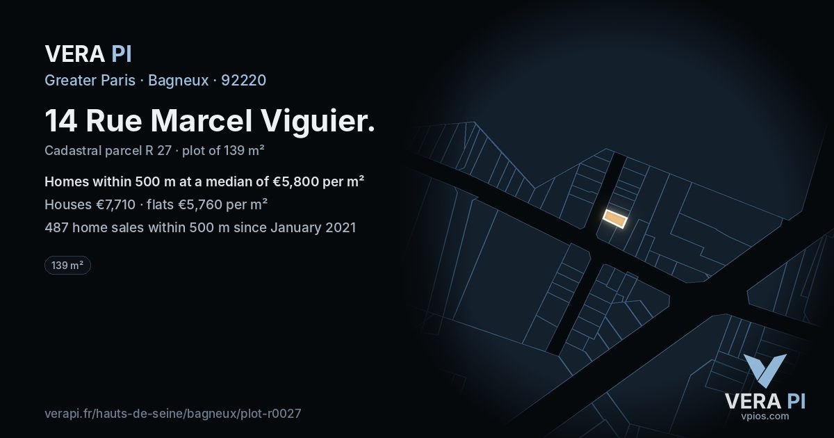 14 Rue Marcel Viguier, Bagneux at night – the plot lit, the parcels around coloured by the prices near them