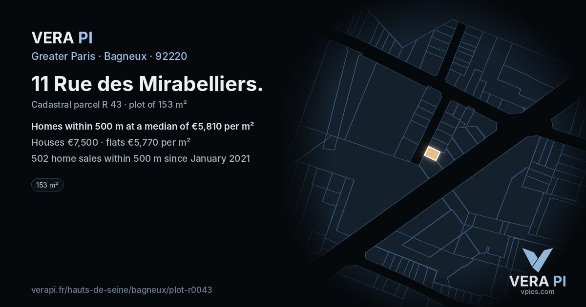 11 Rue des Mirabelliers, Bagneux at night – the plot lit, the parcels around coloured by the prices near them