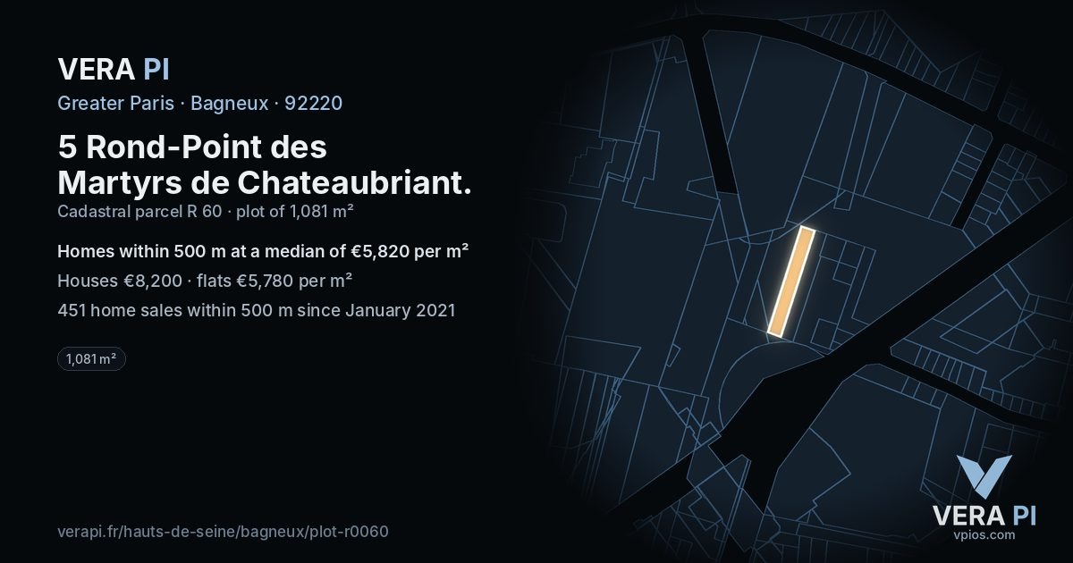 5 Rond-Point des Martyrs de Chateaubriant, Bagneux at night – the plot lit, the parcels around coloured by the prices near them