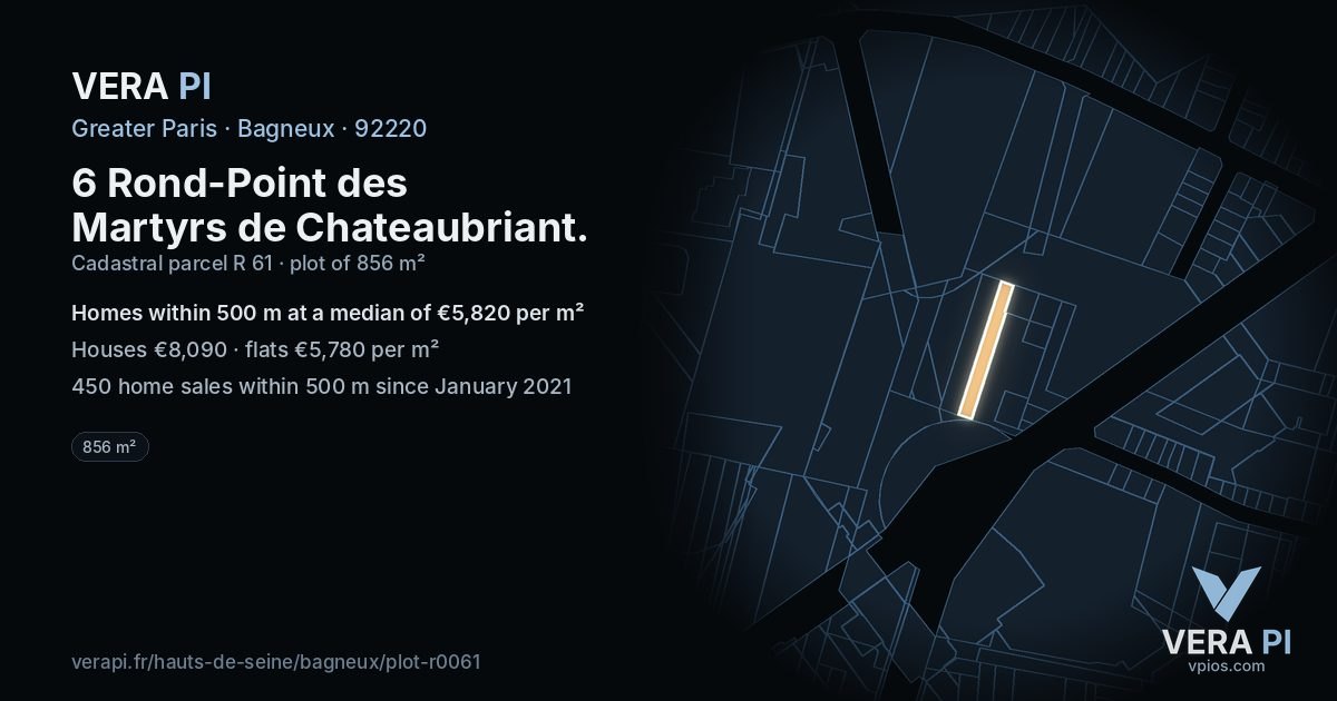 6 Rond-Point des Martyrs de Chateaubriant, Bagneux at night – the plot lit, the parcels around coloured by the prices near them