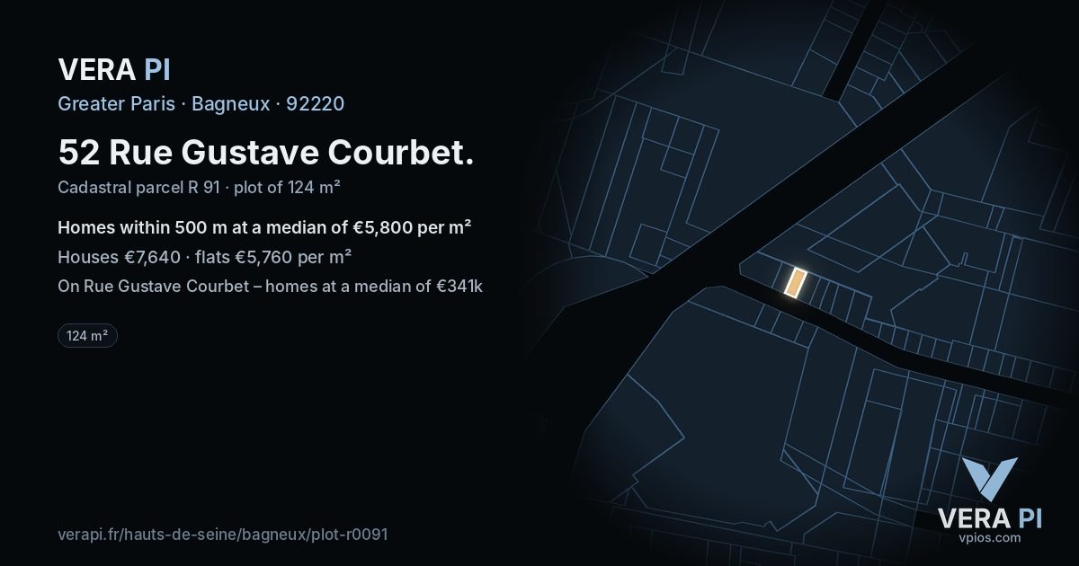 52 Rue Gustave Courbet, Bagneux at night – the plot lit, the parcels around coloured by the prices near them
