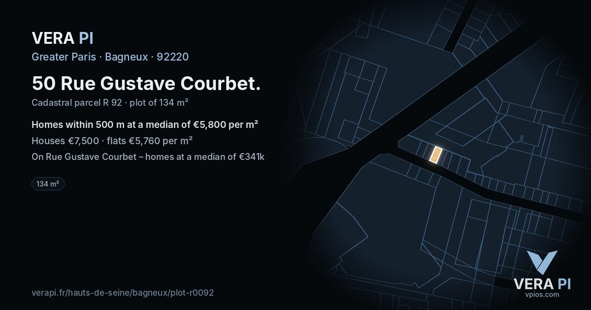 50 Rue Gustave Courbet, Bagneux at night – the plot lit, the parcels around coloured by the prices near them