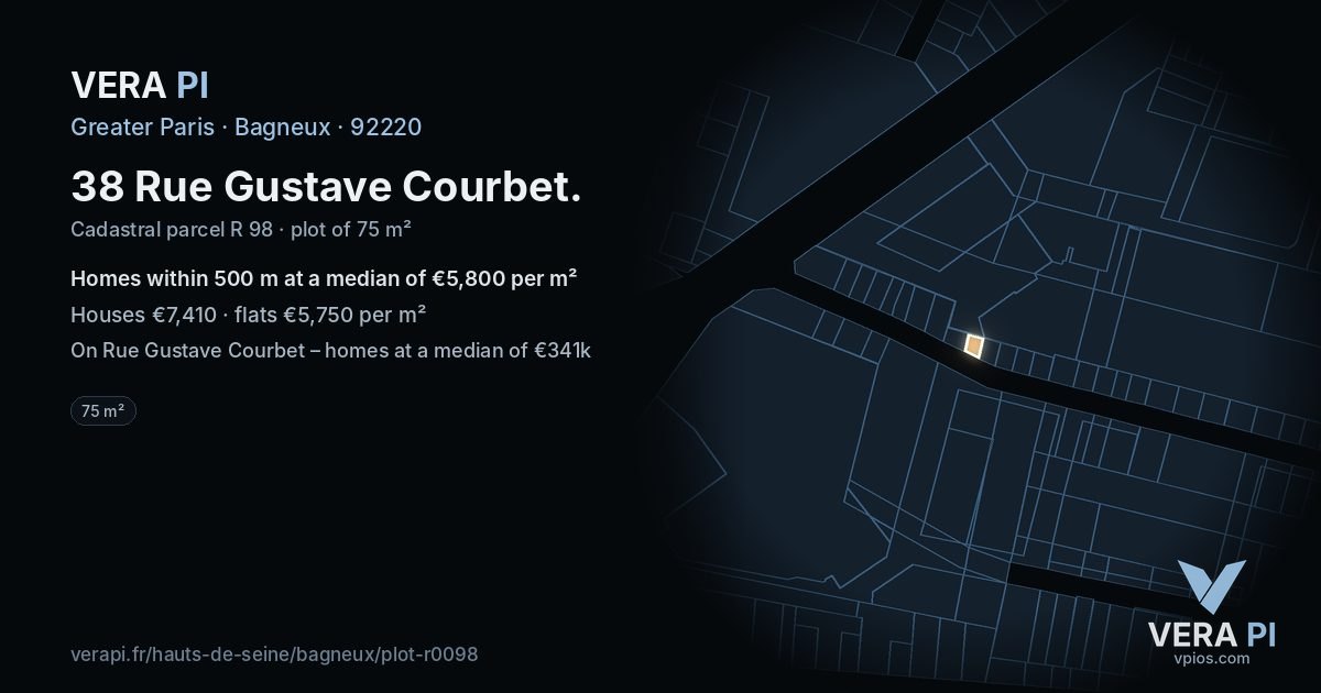 38 Rue Gustave Courbet, Bagneux at night – the plot lit, the parcels around coloured by the prices near them