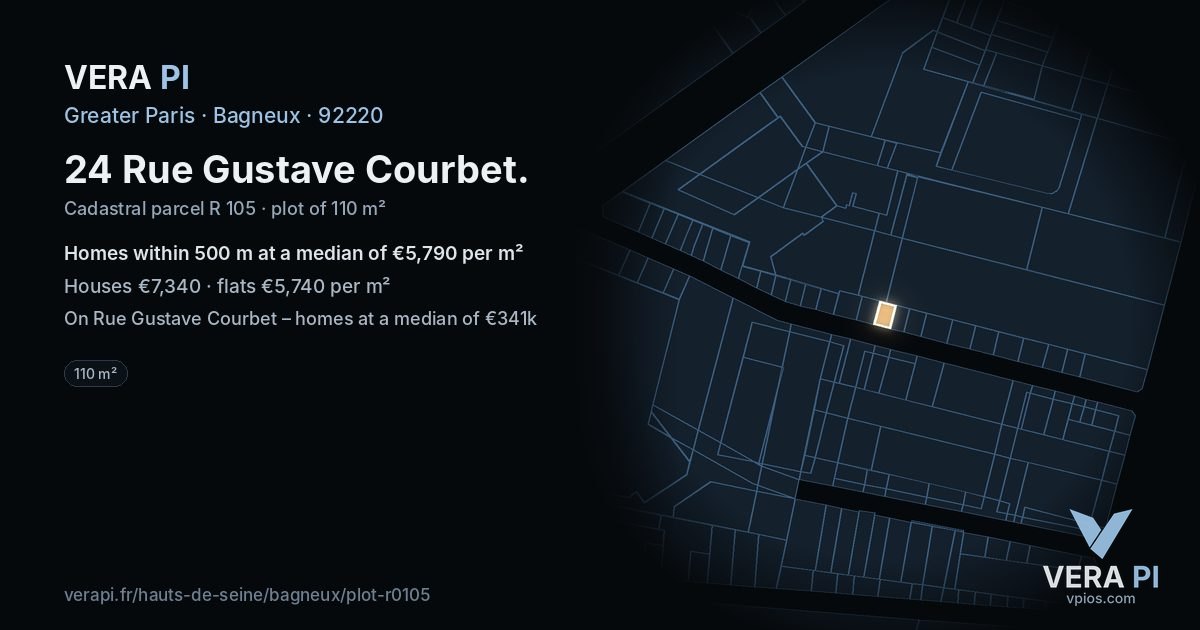 24 Rue Gustave Courbet, Bagneux at night – the plot lit, the parcels around coloured by the prices near them