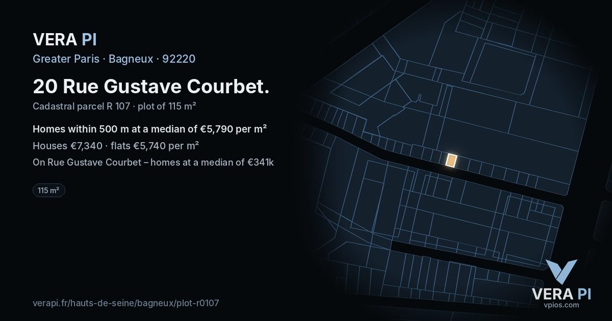20 Rue Gustave Courbet, Bagneux at night – the plot lit, the parcels around coloured by the prices near them