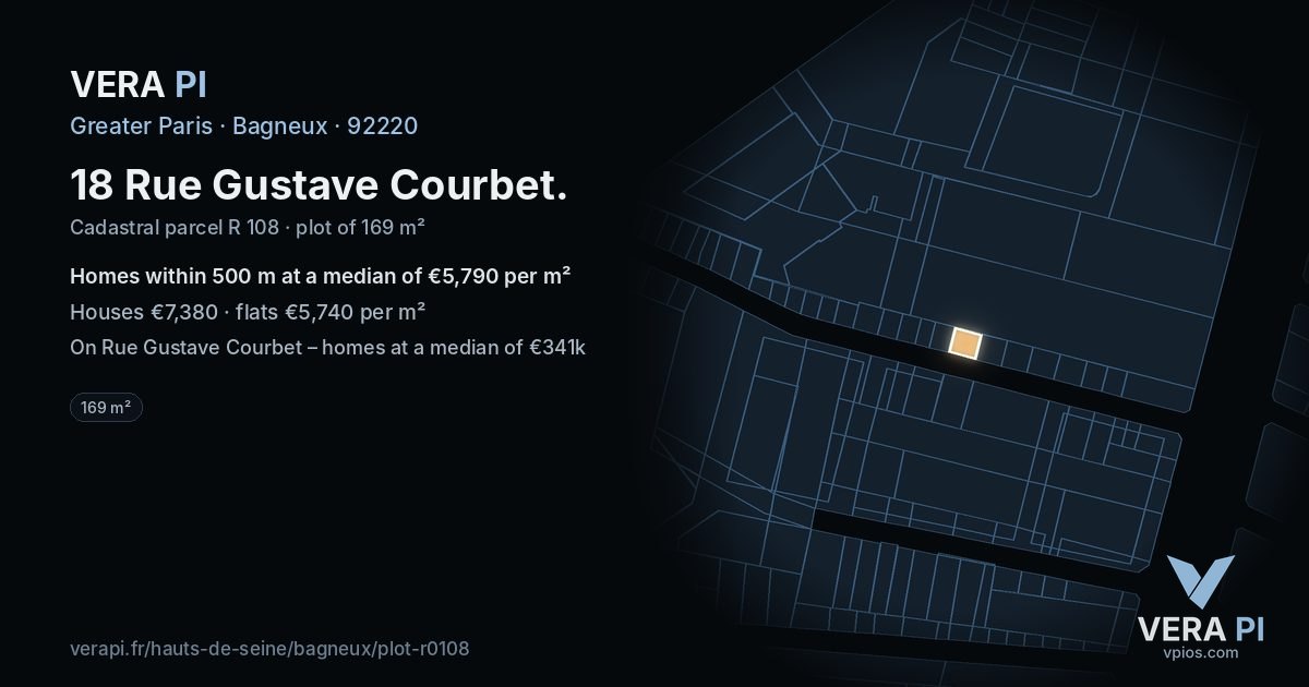 18 Rue Gustave Courbet, Bagneux at night – the plot lit, the parcels around coloured by the prices near them