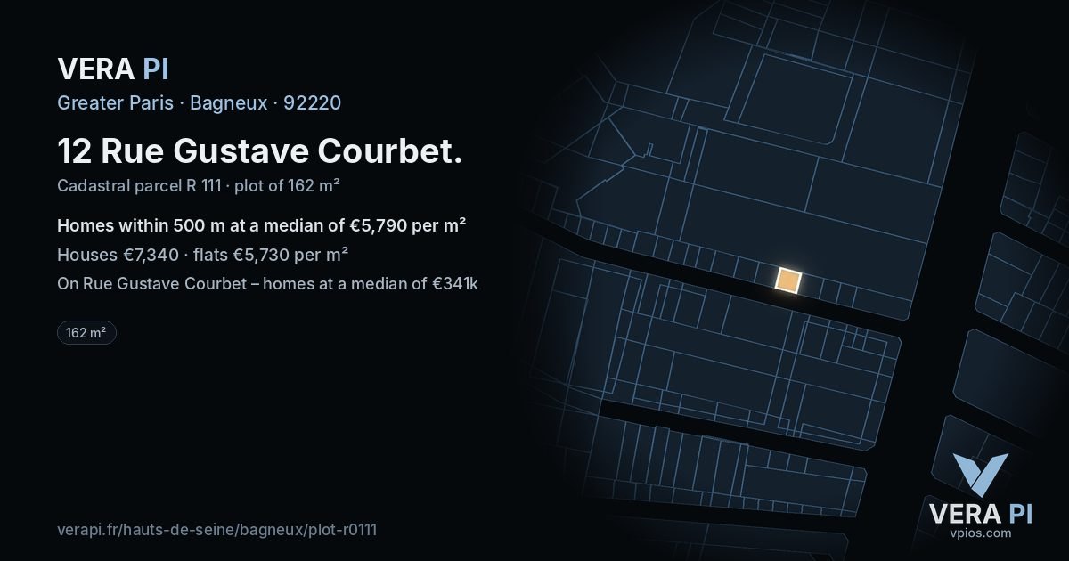 12 Rue Gustave Courbet, Bagneux at night – the plot lit, the parcels around coloured by the prices near them
