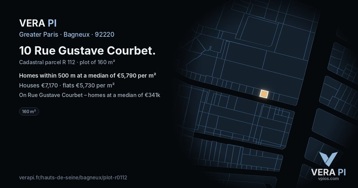 10 Rue Gustave Courbet, Bagneux at night – the plot lit, the parcels around coloured by the prices near them