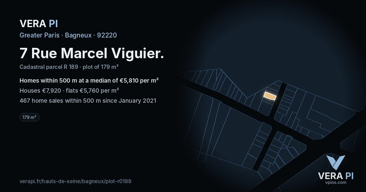 7 Rue Marcel Viguier, Bagneux at night – the plot lit, the parcels around coloured by the prices near them
