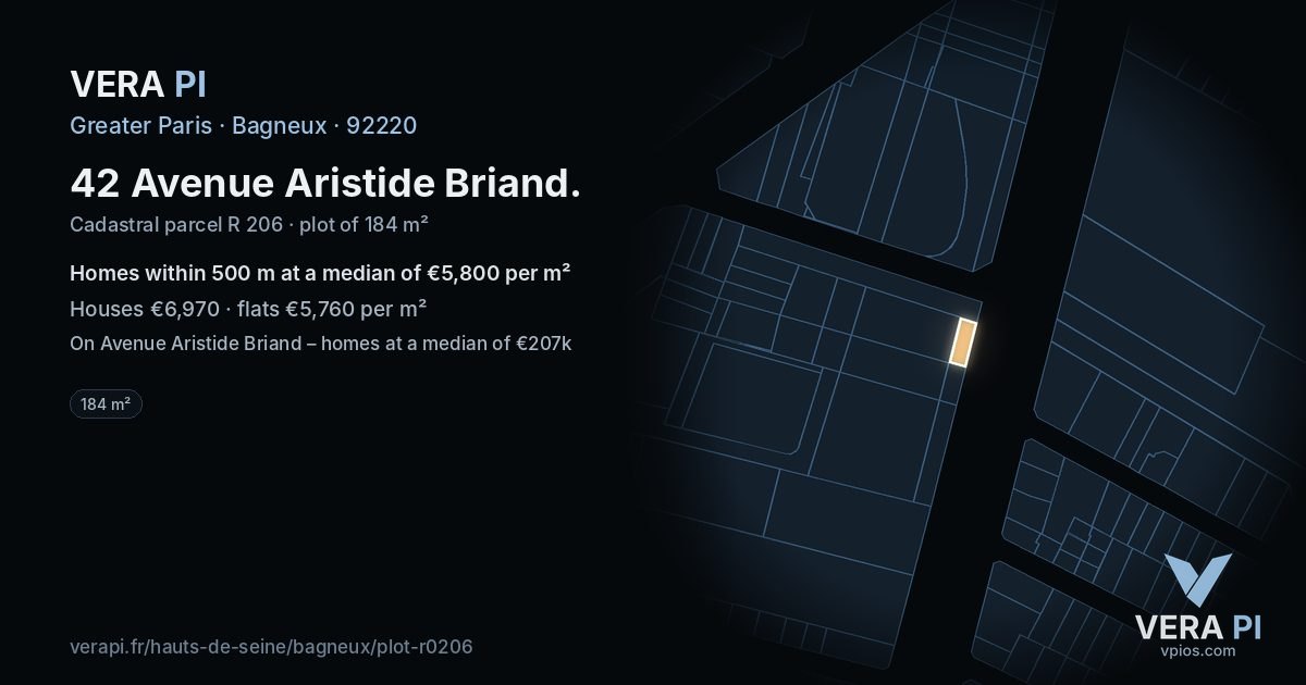 42 Avenue Aristide Briand, Bagneux at night – the plot lit, the parcels around coloured by the prices near them