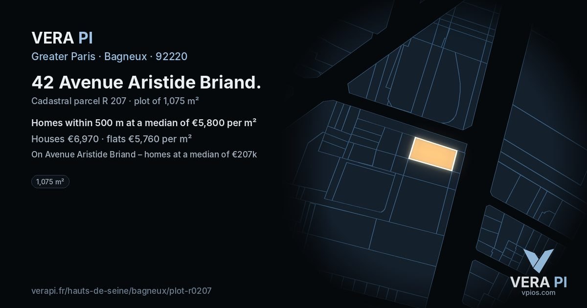42 Avenue Aristide Briand, Bagneux at night – the plot lit, the parcels around coloured by the prices near them