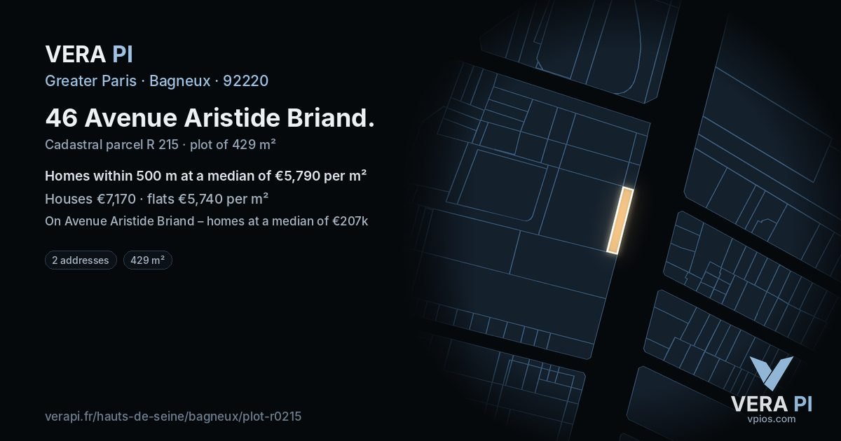 46 Avenue Aristide Briand, Bagneux at night – the plot lit, the parcels around coloured by the prices near them