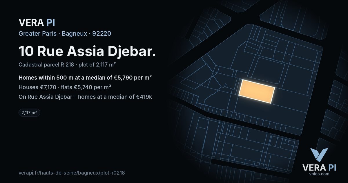 10 Rue Assia Djebar, Bagneux at night – the plot lit, the parcels around coloured by the prices near them
