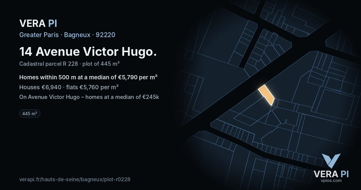 14 Avenue Victor Hugo, Bagneux at night – the plot lit, the parcels around coloured by the prices near them