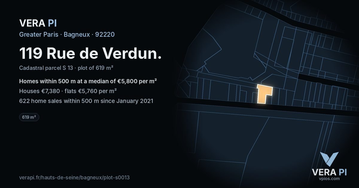 119 Rue de Verdun, Bagneux at night – the plot lit, the parcels around coloured by the prices near them