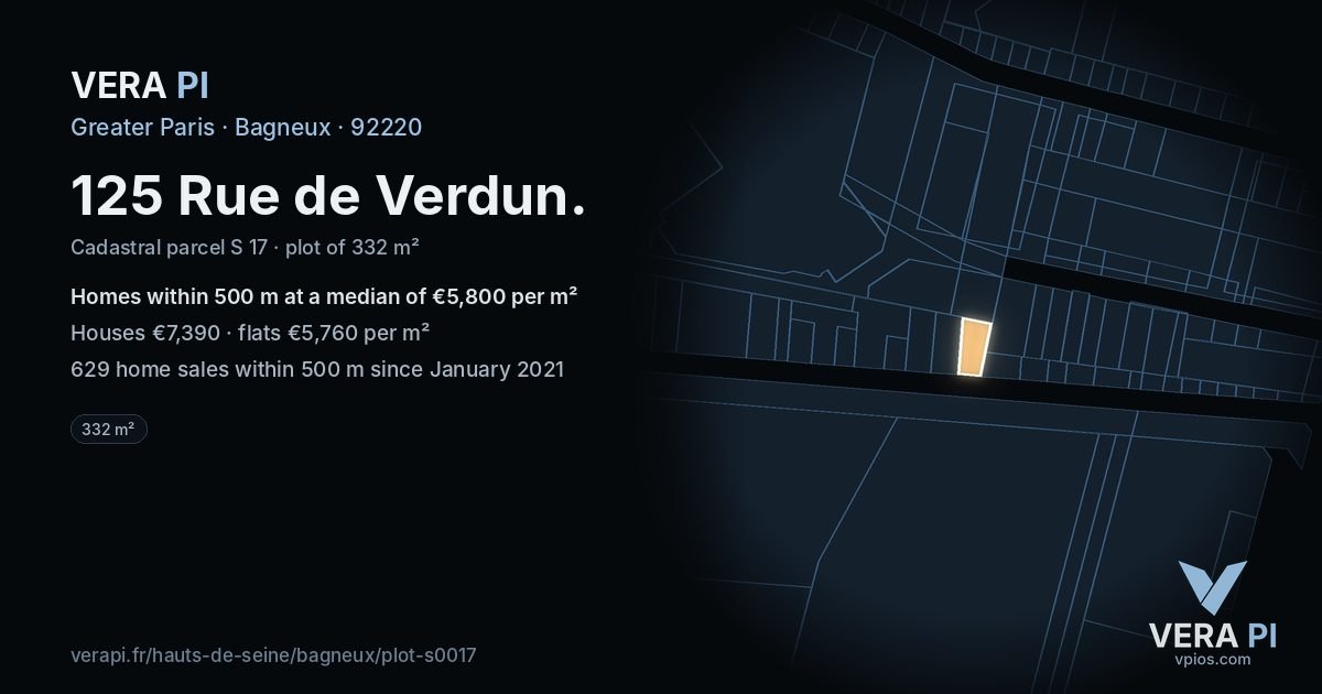 125 Rue de Verdun, Bagneux at night – the plot lit, the parcels around coloured by the prices near them