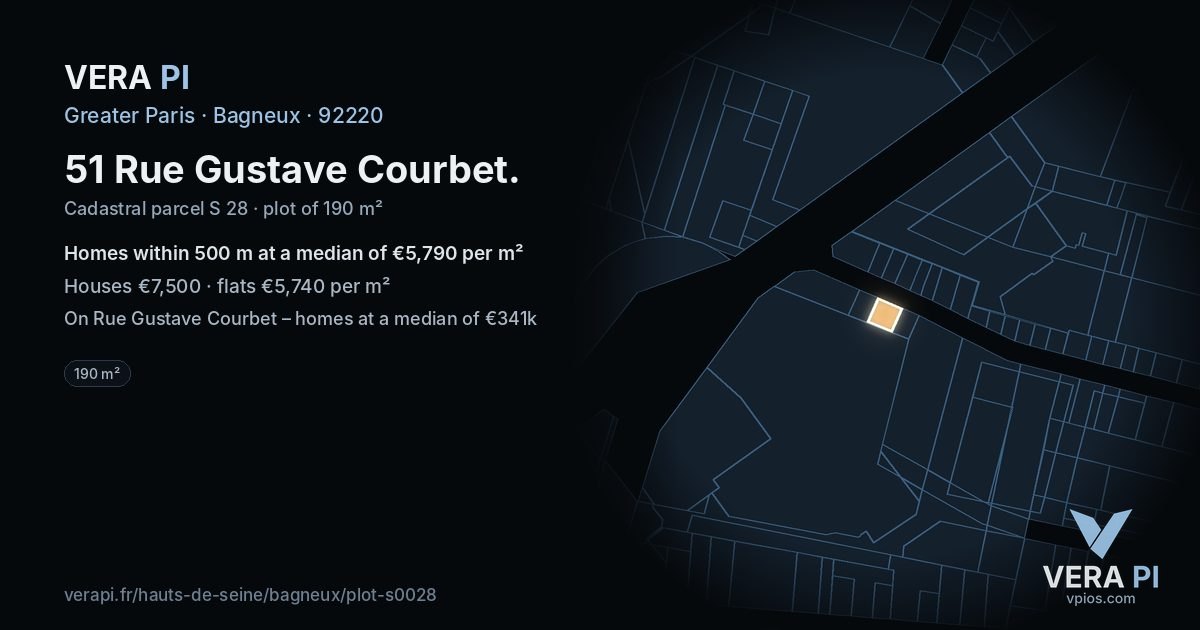 51 Rue Gustave Courbet, Bagneux at night – the plot lit, the parcels around coloured by the prices near them