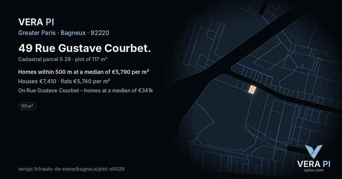 49 Rue Gustave Courbet, Bagneux at night – the plot lit, the parcels around coloured by the prices near them