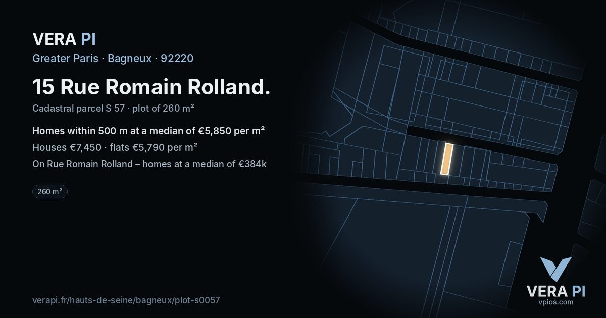 15 Rue Romain Rolland, Bagneux at night – the plot lit, the parcels around coloured by the prices near them