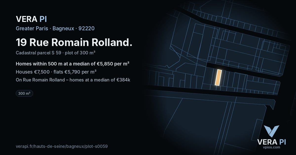 19 Rue Romain Rolland, Bagneux at night – the plot lit, the parcels around coloured by the prices near them