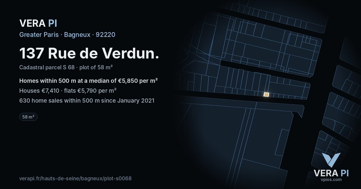 137 Rue de Verdun, Bagneux at night – the plot lit, the parcels around coloured by the prices near them