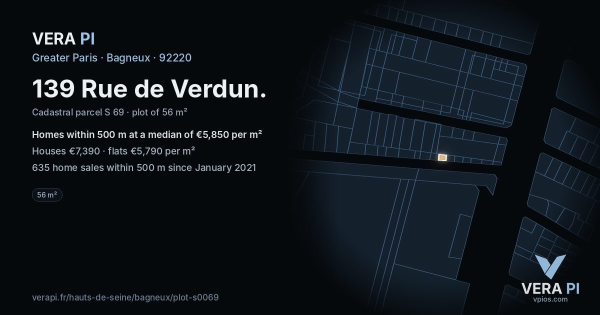 139 Rue de Verdun, Bagneux at night – the plot lit, the parcels around coloured by the prices near them