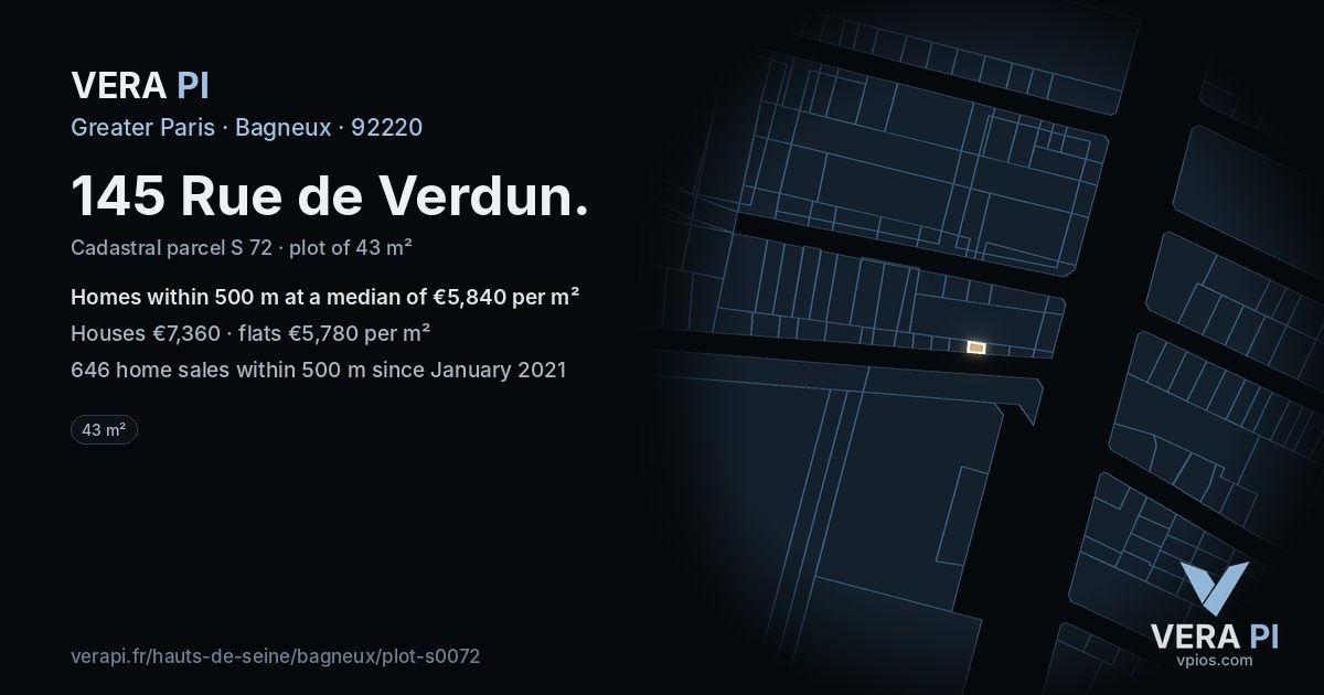 145 Rue de Verdun, Bagneux at night – the plot lit, the parcels around coloured by the prices near them