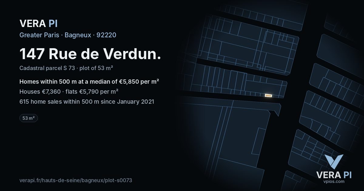 147 Rue de Verdun, Bagneux at night – the plot lit, the parcels around coloured by the prices near them