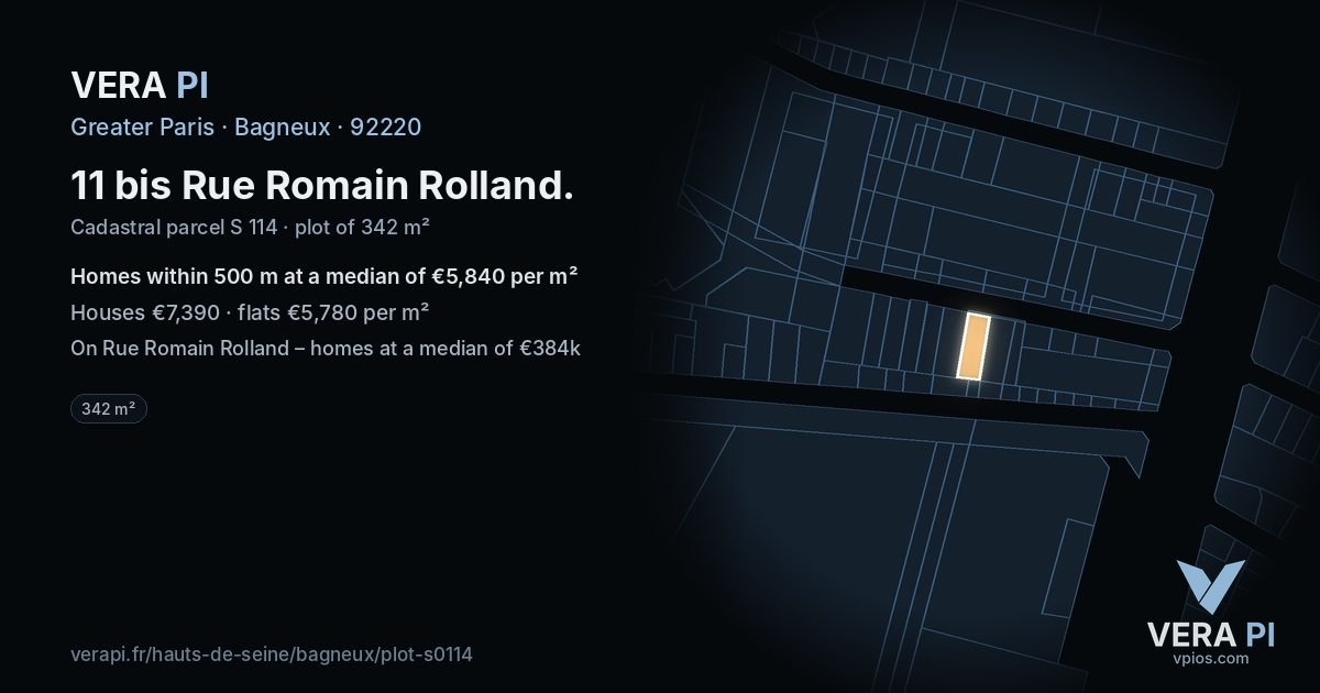 11 bis Rue Romain Rolland, Bagneux at night – the plot lit, the parcels around coloured by the prices near them