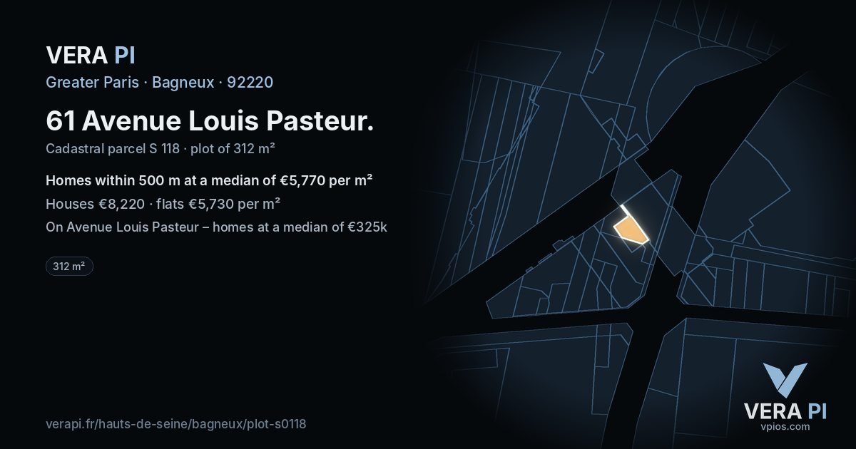 61 Avenue Louis Pasteur, Bagneux at night – the plot lit, the parcels around coloured by the prices near them