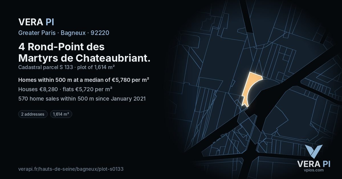 4 Rond-Point des Martyrs de Chateaubriant, Bagneux at night – the plot lit, the parcels around coloured by the prices near them