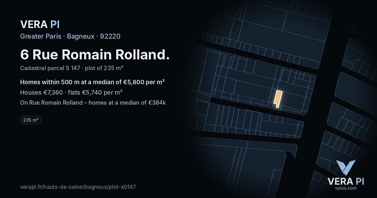 6 Rue Romain Rolland, Bagneux at night – the plot lit, the parcels around coloured by the prices near them
