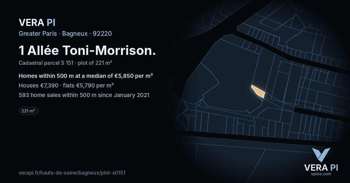 1 Allée Toni-Morrison, Bagneux at night – the plot lit, the parcels around coloured by the prices near them