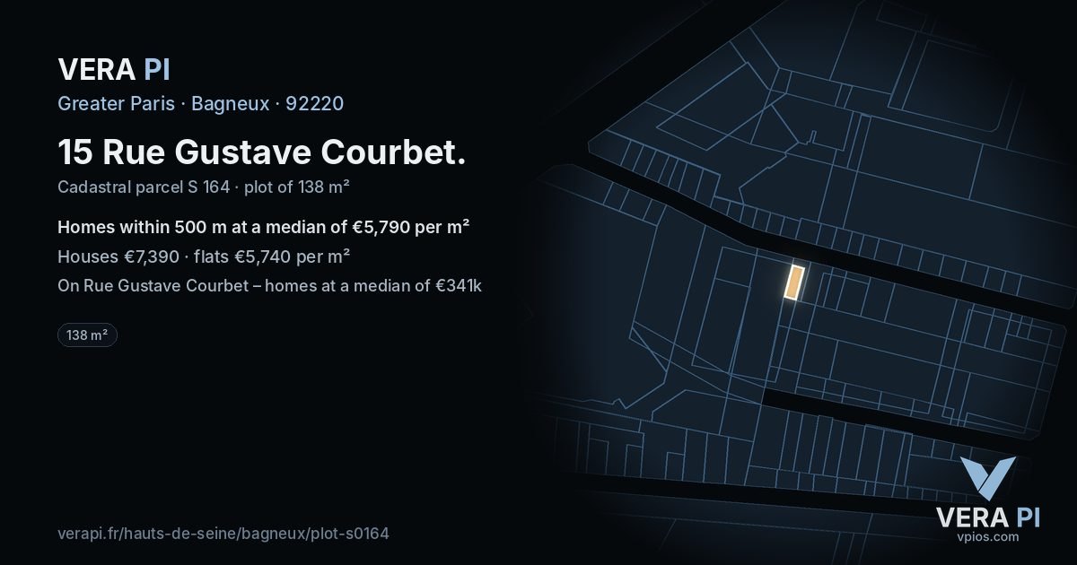 15 Rue Gustave Courbet, Bagneux at night – the plot lit, the parcels around coloured by the prices near them