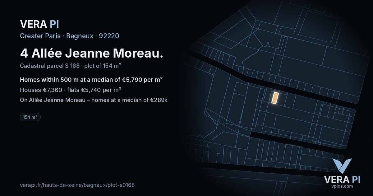 4 Allée Jeanne Moreau, Bagneux at night – the plot lit, the parcels around coloured by the prices near them