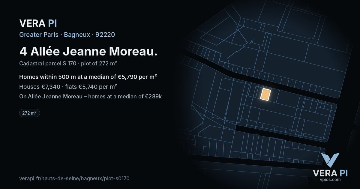 4 Allée Jeanne Moreau, Bagneux at night – the plot lit, the parcels around coloured by the prices near them