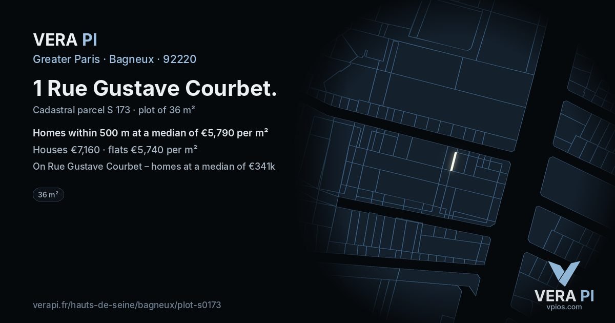 1 Rue Gustave Courbet, Bagneux at night – the plot lit, the parcels around coloured by the prices near them
