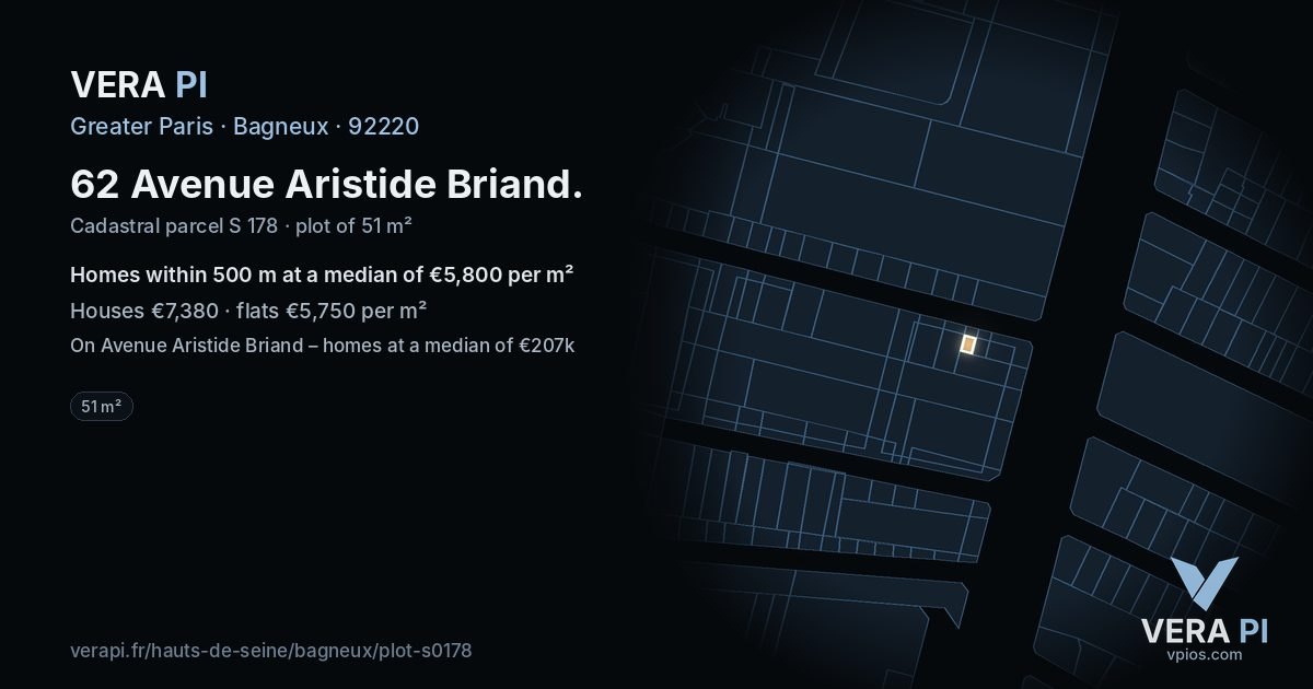 62 Avenue Aristide Briand, Bagneux at night – the plot lit, the parcels around coloured by the prices near them